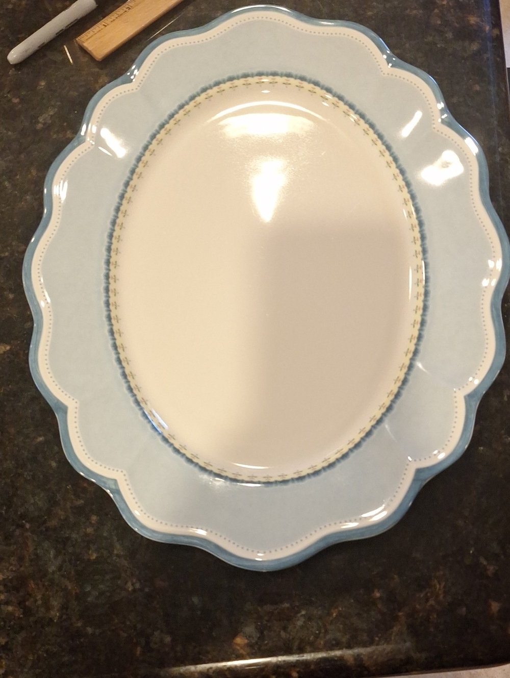 Lenox White and Light Blue Scalloped Oval Serving Platter